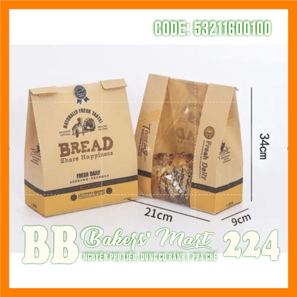 Xấp 10c túi loại NGANG LỚN NO.XX010 - Túi bánh mì hoa cúc KRAFT BREAD Share Happiness (32.5x21x9cm)