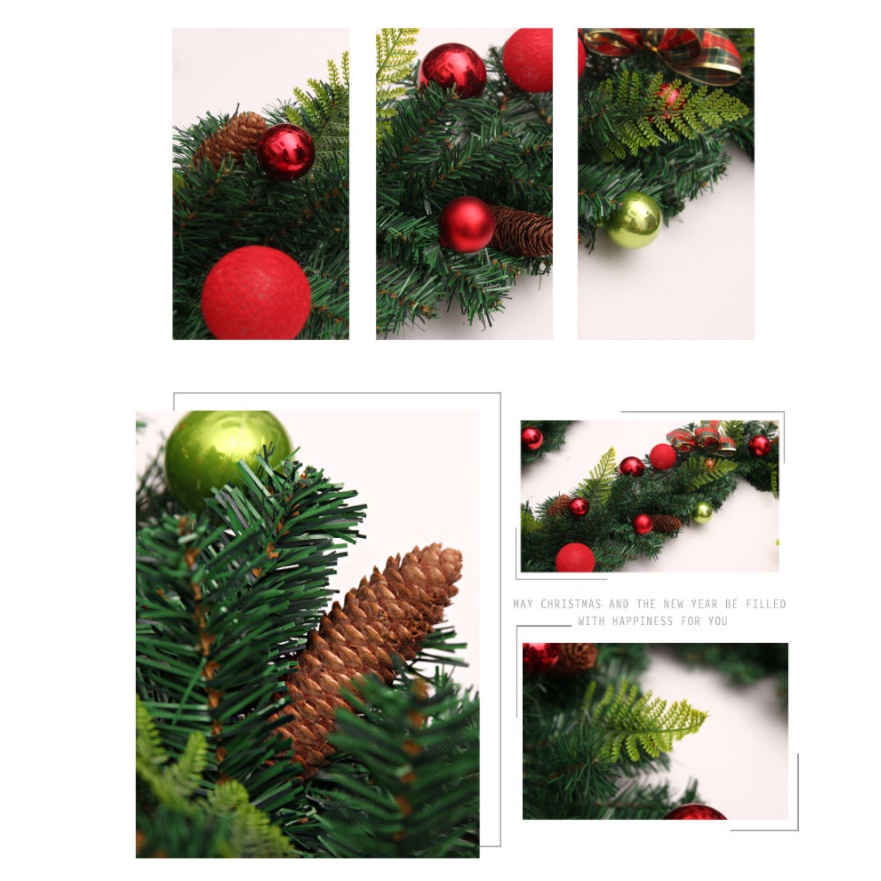 Dây Lá Thông KCS10 Nơ Ca Rô Trang Trí Noel Giáng Sinh