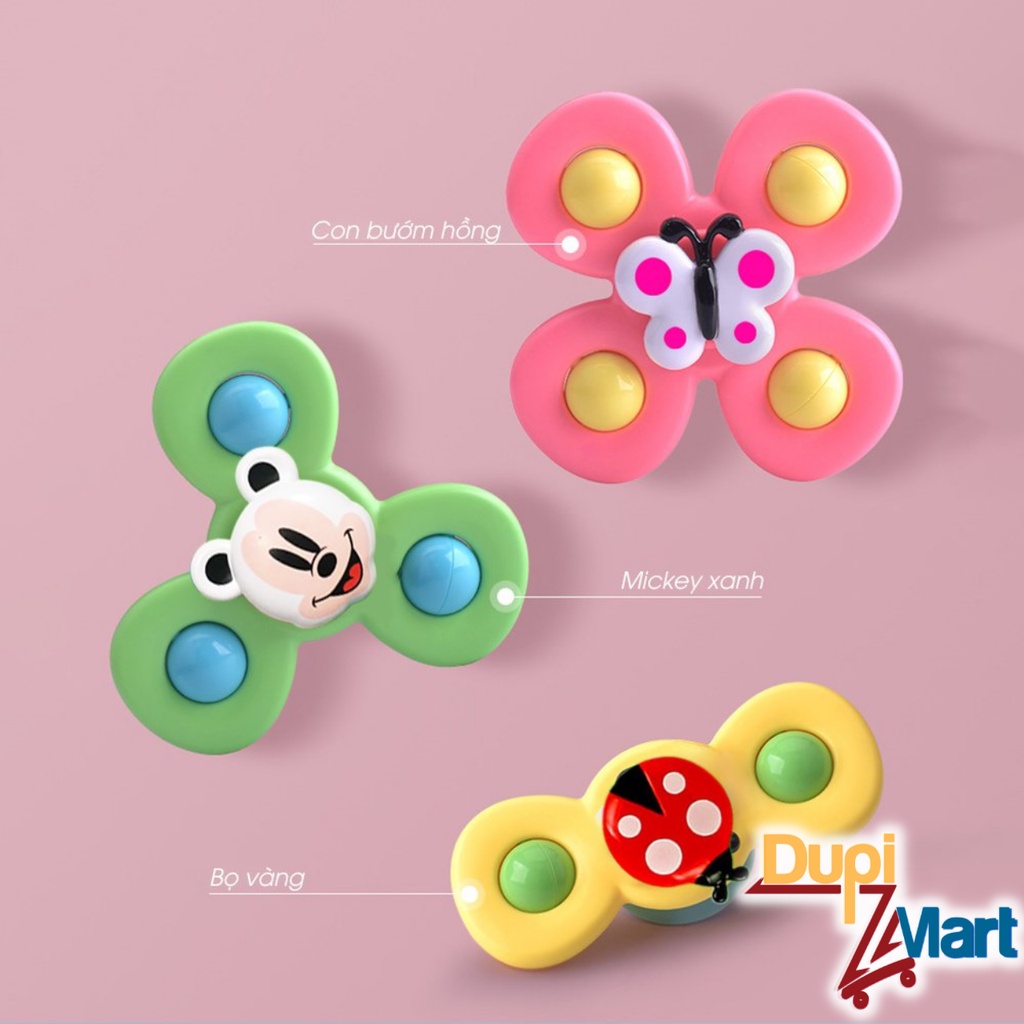 SET 3 Con Quay Dán Tường Hít Chân Không - Bô 3 Chong Chóng Spinner Hình Côn Trùng Ngỗ Nghĩnh Cho Bé - DupiMart