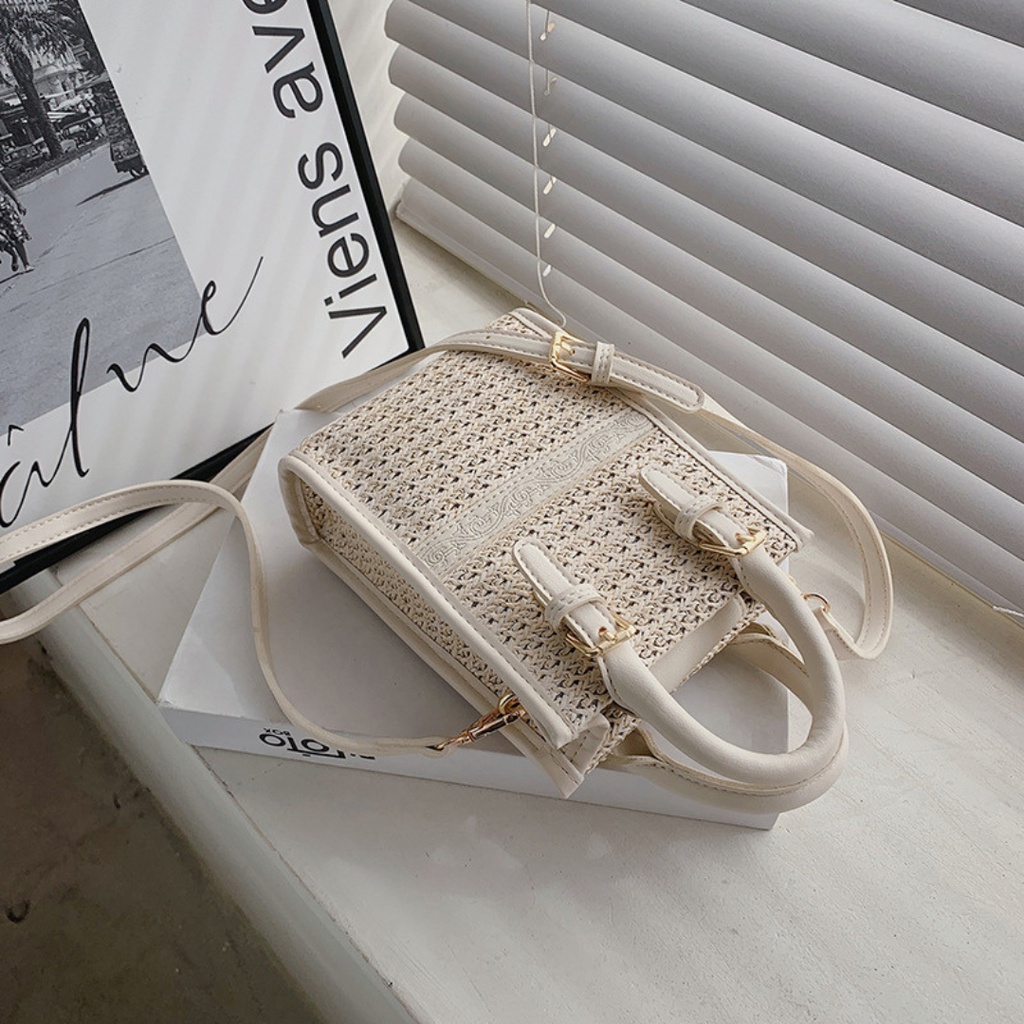 Túi cói viền da hình chữ nhật phong cách Hàn Quốc mới nhất 2022 La.orie - La013