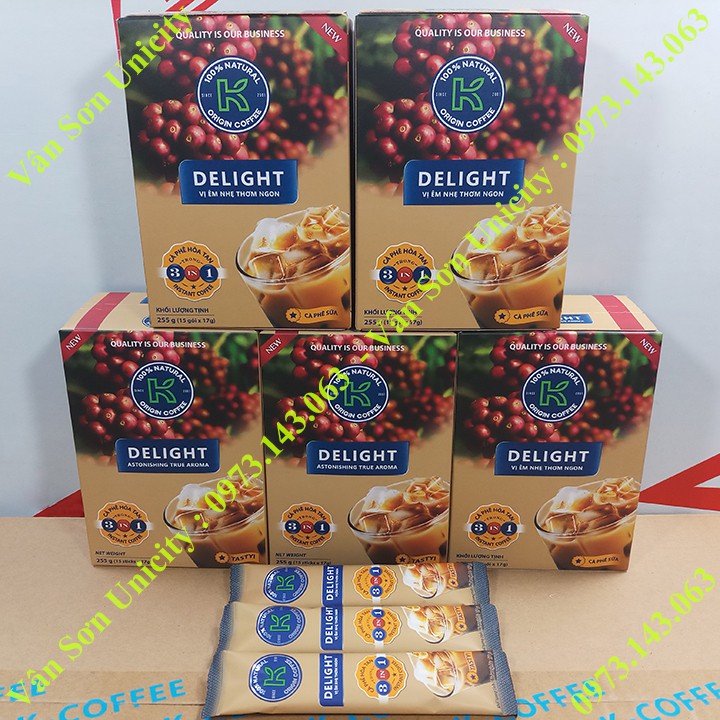 05 hộp Cà phê sữa K Coffee Delight Phúc Sinh hộp 255g (15 gói dài * 17g)