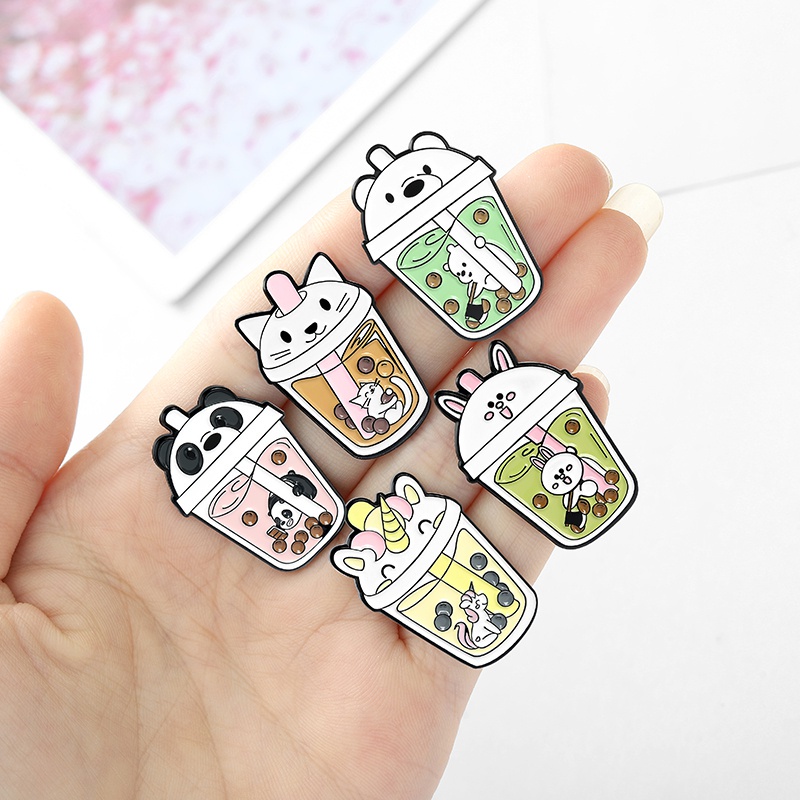 Ghim cài áo QIHE JEWELRY họa tiết hoạt hình gấu trúc / mèo / ngựa một sừng tráng men 6 kiểu dễ thương dùng làm quà