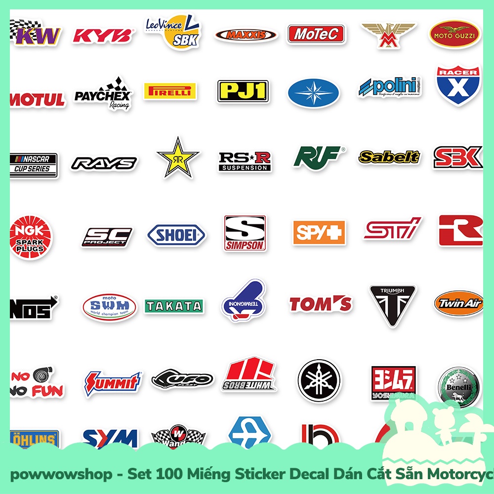 Set 100 Miếng Sticker Decal Cắt Sẵn DIY Dán Trang Trí Vật Dụng Mẫu Logo Symbol Motorcycle Band