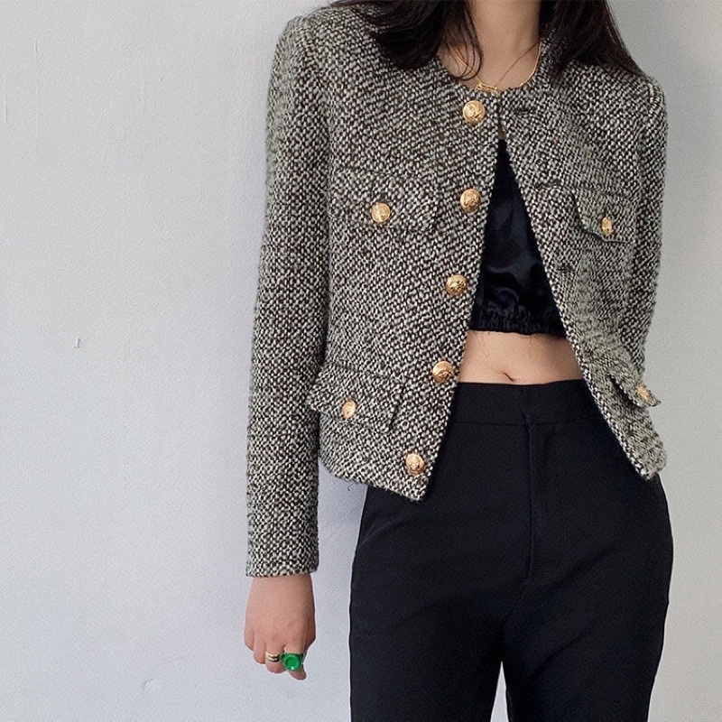 Áo khoác dạ  Tweed cúc vàng