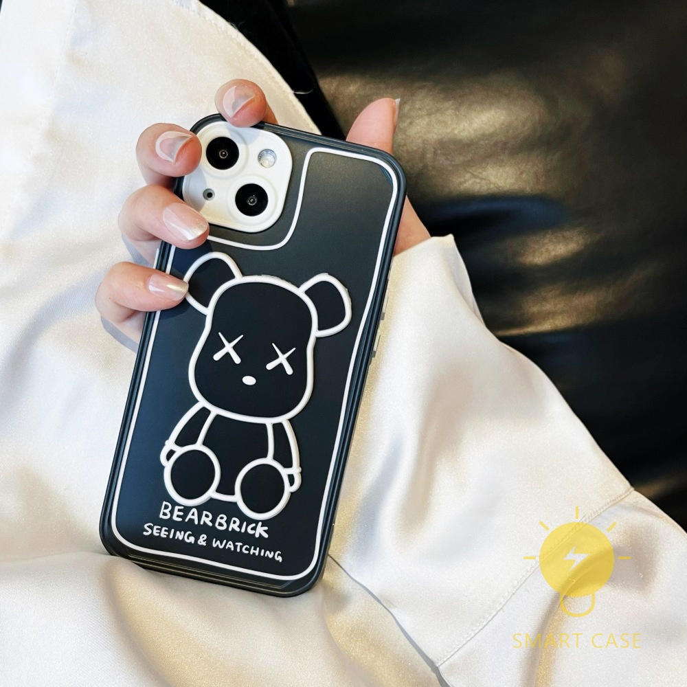 3D Bear Phone Case Compatible with iPhone 13 Pro Max 12 11 Mini X XS Max XR SE 8 Plus 7 6 6S Aesthetic Ins Newest Fashion Korean Style Retro Classic Cute Cartoon Couple Shockproof Protective TPU Cover Shell