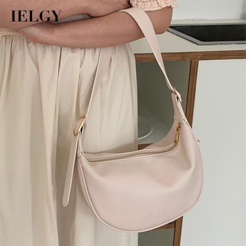 Túi xách IELGY bằng da hình bánh xếp cỡ lớn 30x18x8cm có dây kéo có 3 màu trắng/ đen/ vàng thời trang dành cho nữ