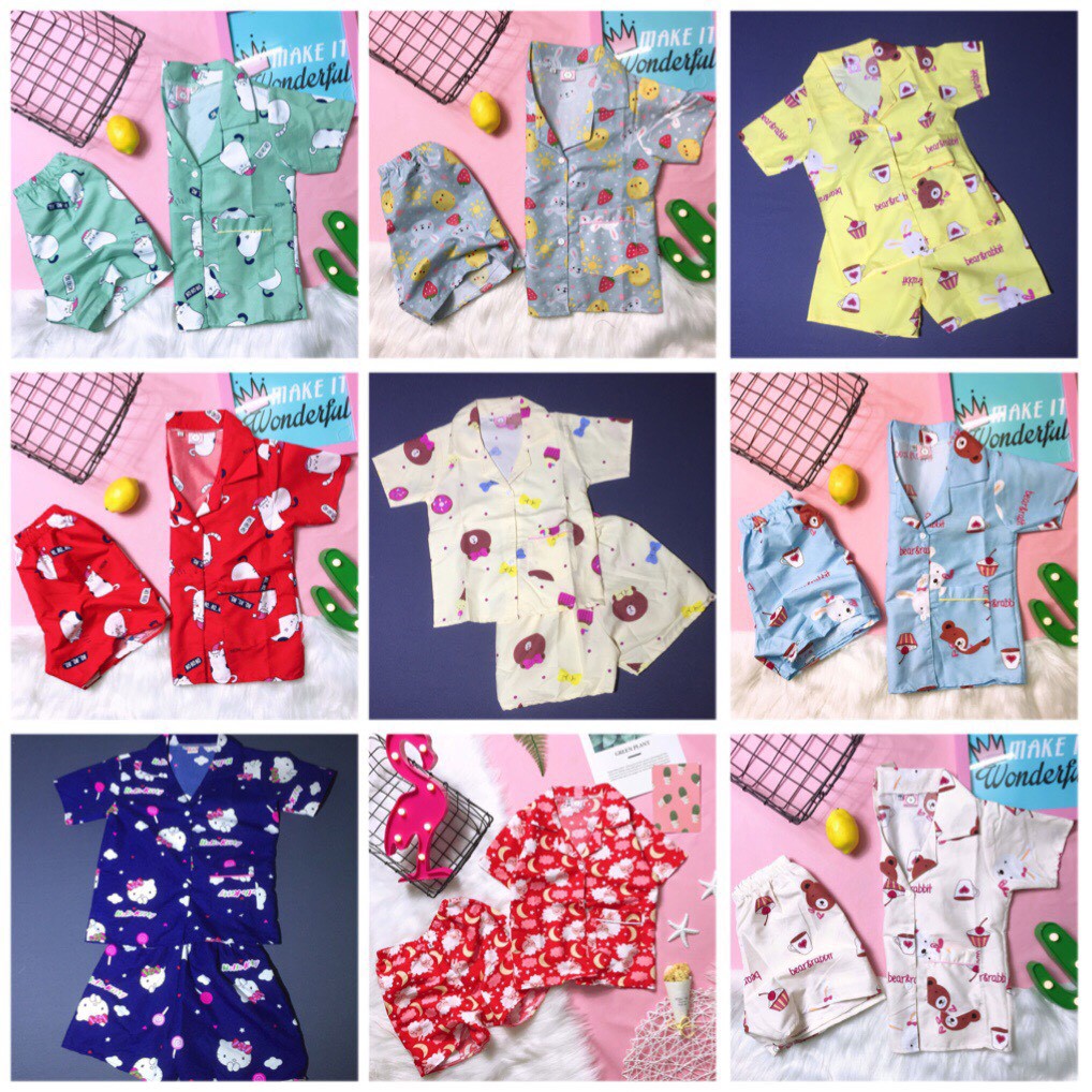 (18-25kg) Đồ bộ baby kate pijama/pizama cho bé gái BÁO HỒNG - QUÝT - CHUỐI - HƯỚNG DƯƠNG - MÈO