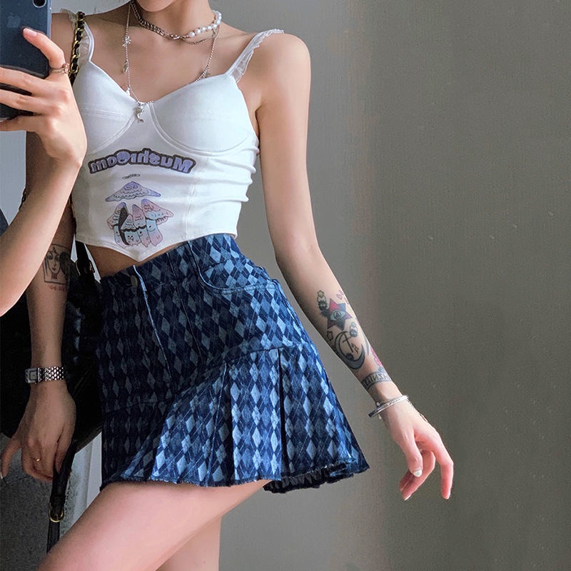 Chân Váy Chữ A Xếp Ly Họa Tiết Sọc Caro Thời Trang Mùa Hè Cho Nữ