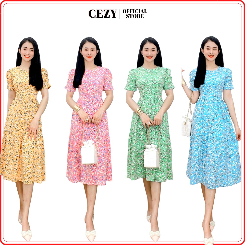 Đầm xòe hoa cổ tròn tay phồng có size bigsize CEZY D63