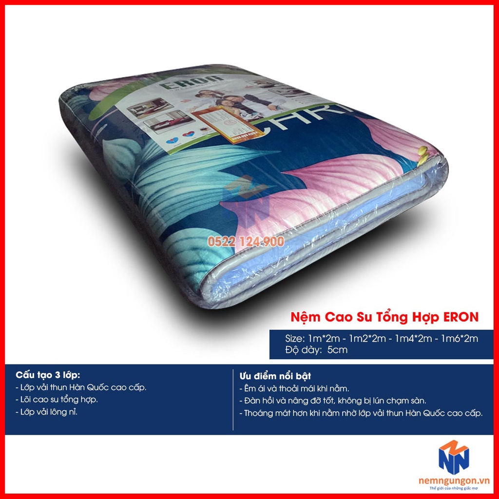Nệm cao su trải sàn 3 lớp Eron dày 5cm - Êm ái và thoáng mát cao