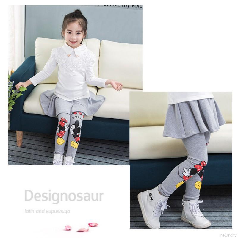 Quần legging giả váy in hình chuột Mickey dễ thương cho bé gái
