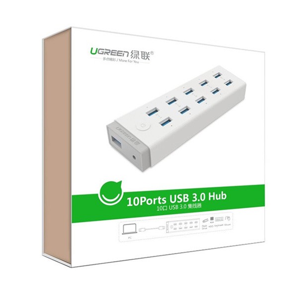 Bộ Chia USB 3.0 10 Cổng UGREEN 20297 - HUB USB 10 Port Hàng Chính Hãng