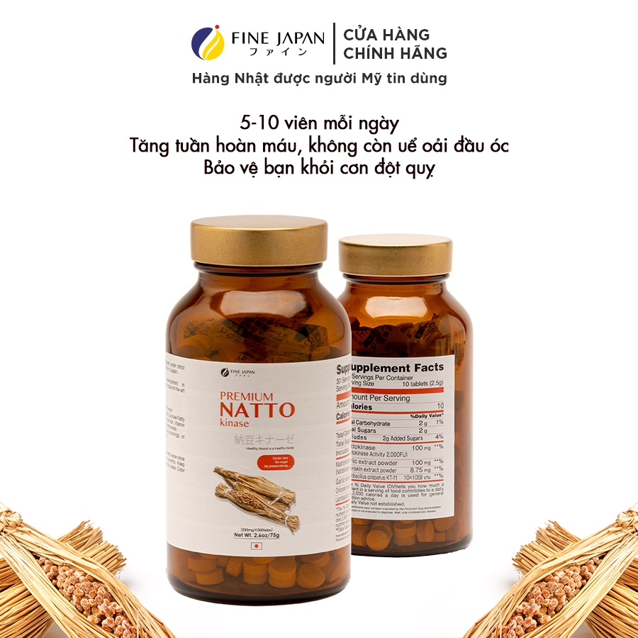 Viên uống Chống Đột Quỵ Natto Kinase Nhật Bản (Hoạt huyết dưỡng não) - Fine Japan (Hộp 300 Viên)