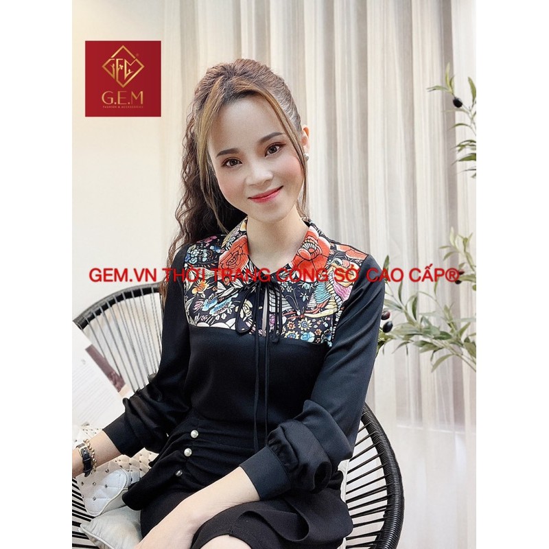 [BÁN BUÔN&amp;LẺ] Áo sơ mi nữ chất lụa phối hoa - áo kiểu thời trang - dễ phối hợp chân váy và các loại quần thời trang