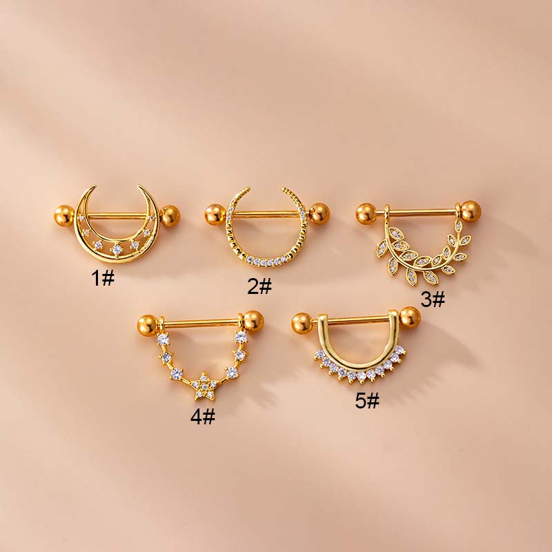 1 Khuyên Nhũ Hoa Bằng Thép Không Gỉ Đính Đá Zircon 14Gauge