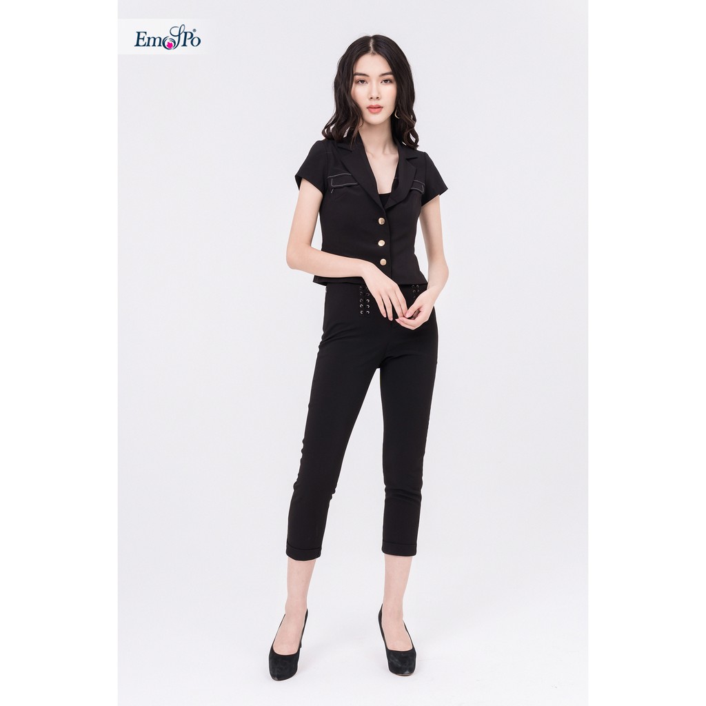 Áo cổ bẻ ve rời, quàng ra sau dáng ngắn vừa Emspo AGS0033 (Đen, Cam)