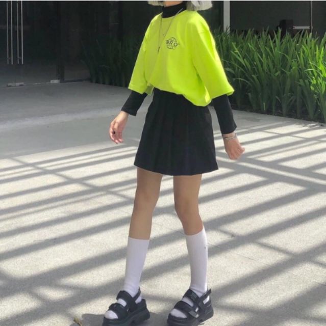 Áo oversize tay lỡ màu xanh neon siêu hot