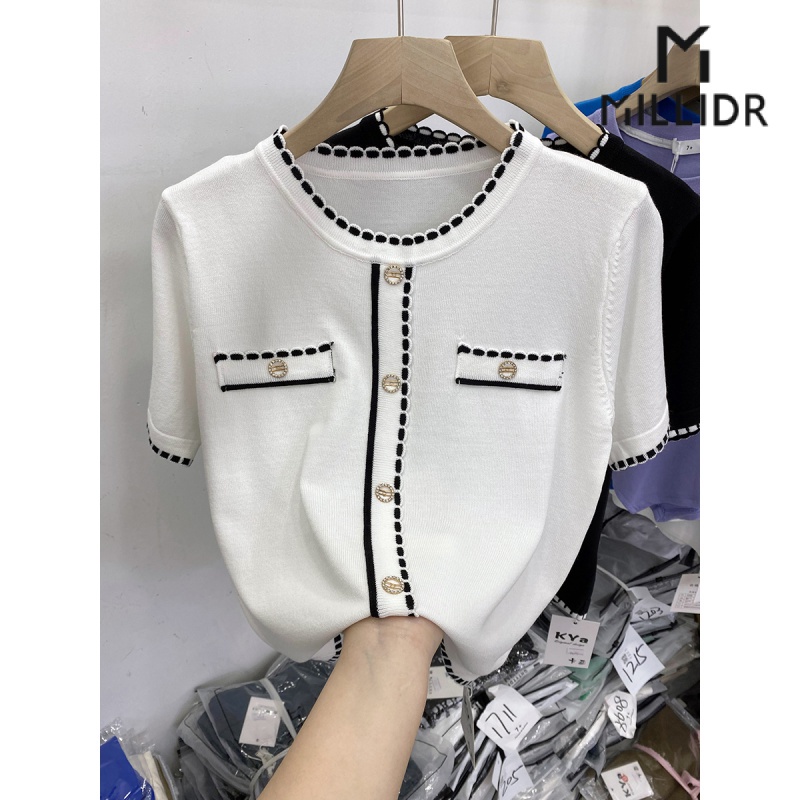 Áo Thun Tay Ngắn Cổ Tròn Bằng Lụa Lạnh Thời Trang Mùa Hè Phong Cách Mới Dành Cho Bạn Nữ