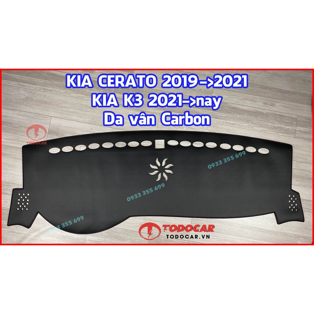 Thảm Taplo KIA K3 bằng Nhung lông Cừu, Da vân Carbon, Da vân Gỗ 2013 2014 2015 2016 2017 2018 & 2021 2022 2023 2024 2025