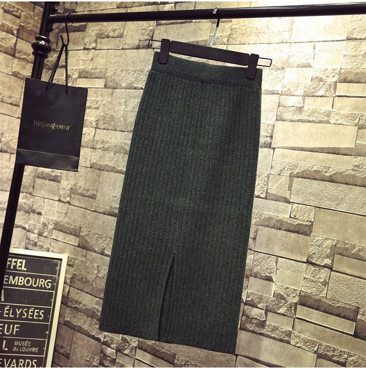 Chân Váy Len Dài Lưng Cao Xẻ Tà Thời Trang Retro Cho Nữ