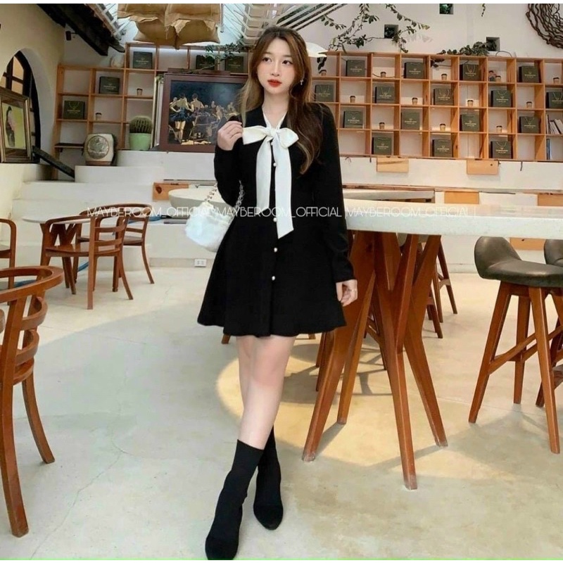 ĐẦM BBD ĐEN PHỐI NƠ CỔ