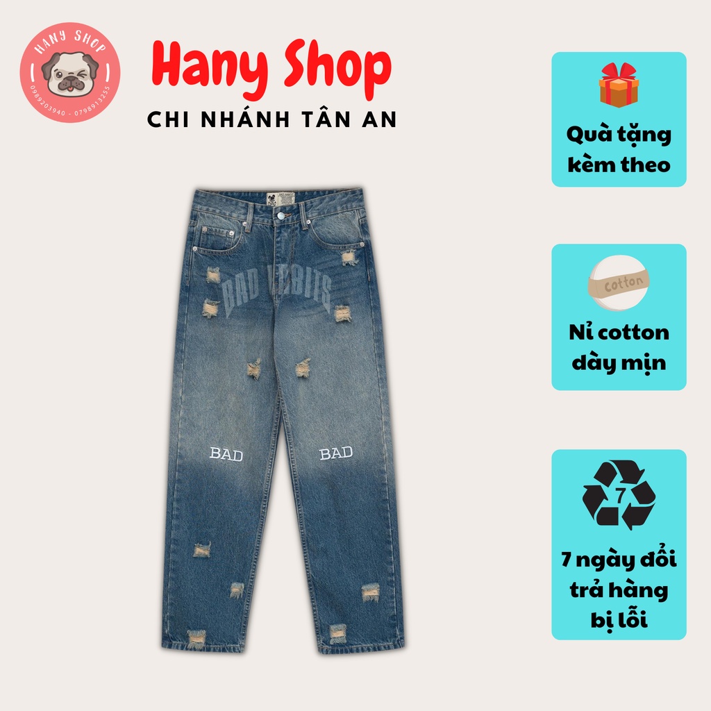 Quần Baggy Jeans Bad Habits ống suông form rộng unisex nam nữ Thời trang Unisex HCM JN06