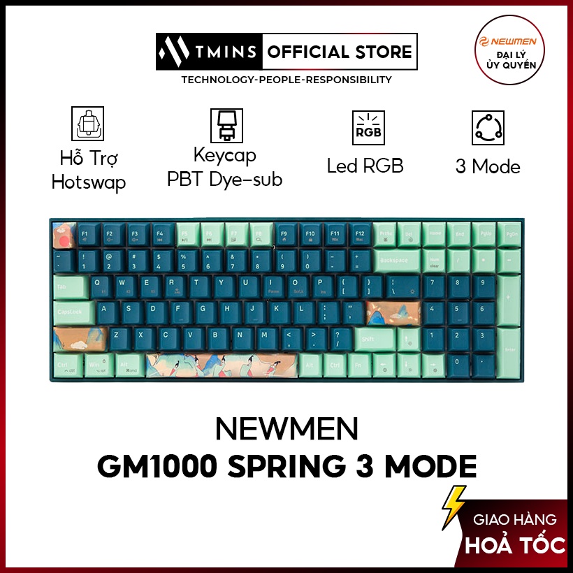 Bàn phím cơ không dây Newmen GM1000 Spring 3 Mode hotswap bảo hành 2 năm