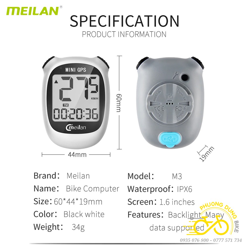 Đồng hồ đo tốc độ xe đạp định vị vệ tinh GPS MEILAN Mini M3