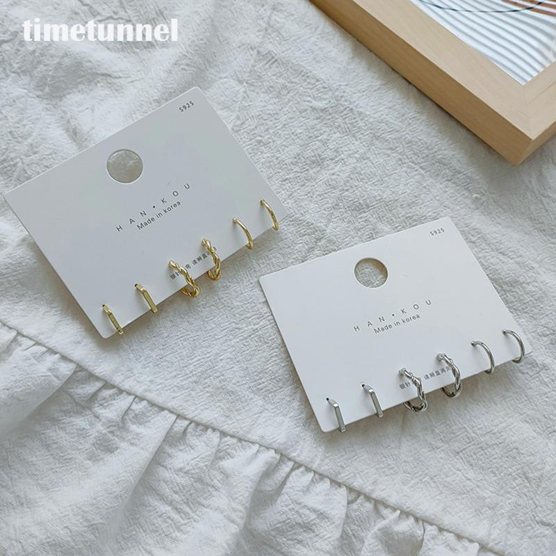 Set 3 Đôi Bông Tai Mạ Bạc 925 Kiểu Dáng Đơn Giản Cho Nữ