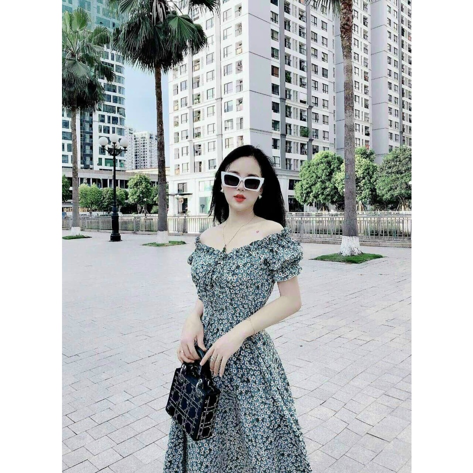 Đầm hoa nhí lụa trễ vai mang được 2 kiểu dự tiệc sang trọng, du lịch