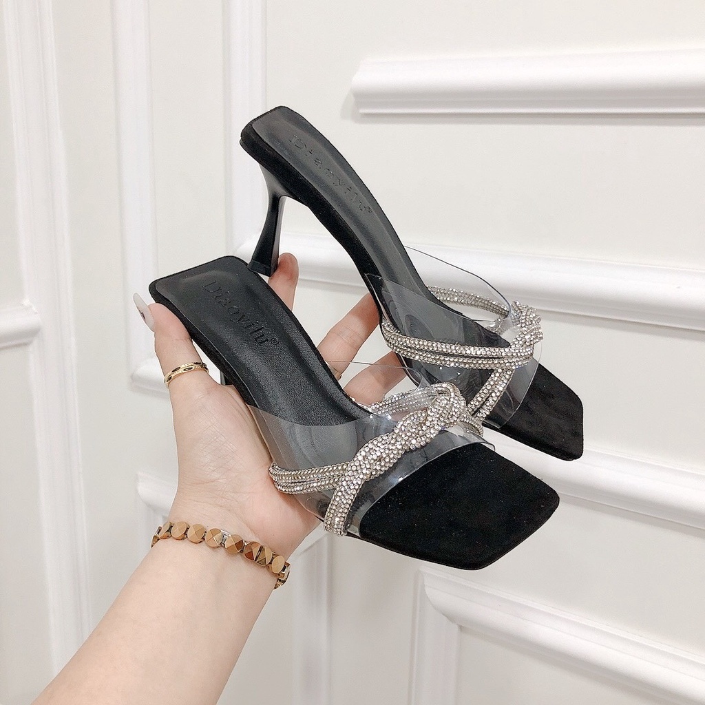 Guốc, Dép Cao Gót 7p Quai Trong Mềm Phối Dây Xoàn Đá Lên Chân Tôn Dáng - Chi Chanh Store