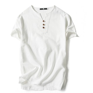 Áo Đũi Nam Cotton Ngắn Tay Cổ V Cổ Truyền Nhật Bản Màu Trắng [Nhẹ + Mát]