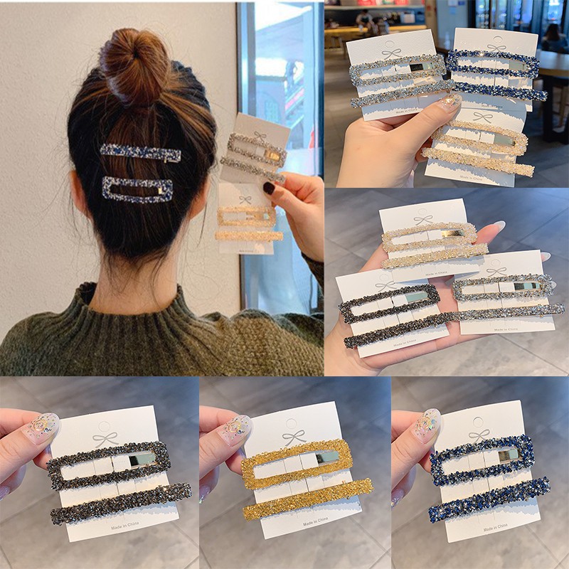 Set Kẹp Tóc Đính Đá Xinh Xắn Phong Cách Hàn Quốc Nhiều Màu Tùy Chọn Cho Nữ