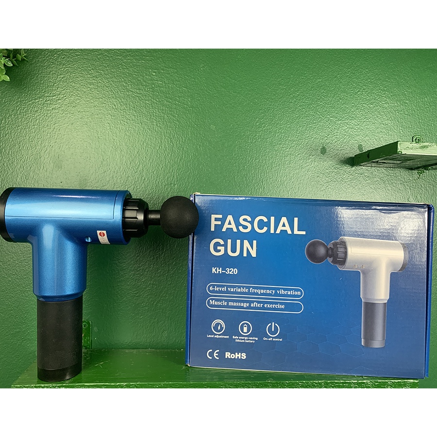 Súng MASSAGE cầm tay FASCIAL GUN 6 chế độ, 4 đầu massage, Trị đau nhức, mỏi toàn thân, Giảm căng cơ