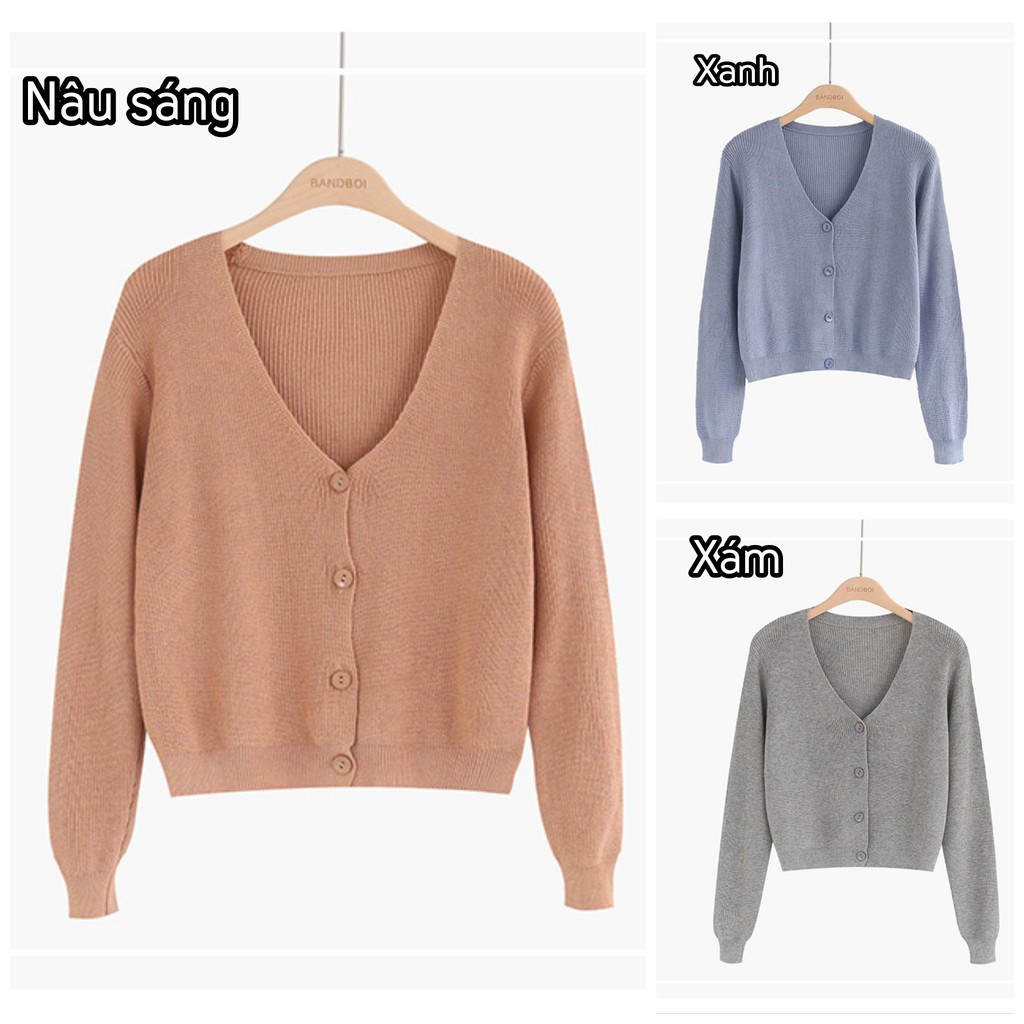 Áo khoác len mỏng cardigan TienKhi Shop cổ tim gài nút màu trơn KL02