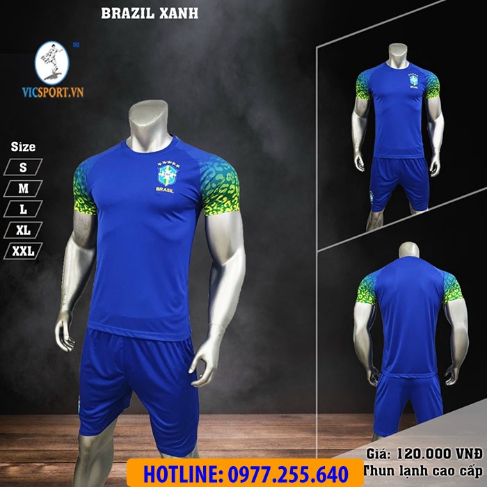 Áo Đá Bóng, Quần Áo Đá Banh Đội Tuyển BRAZIL World Cup 2022 Thun Lạnh Thoáng mát- Vicsport
