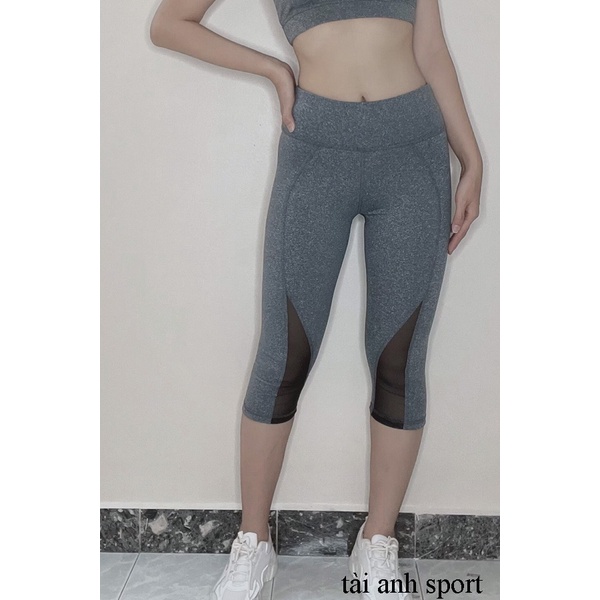 Quần lửng nữ tập Gym Yoga, chất thun 4 chiều, phối lưới trước sau