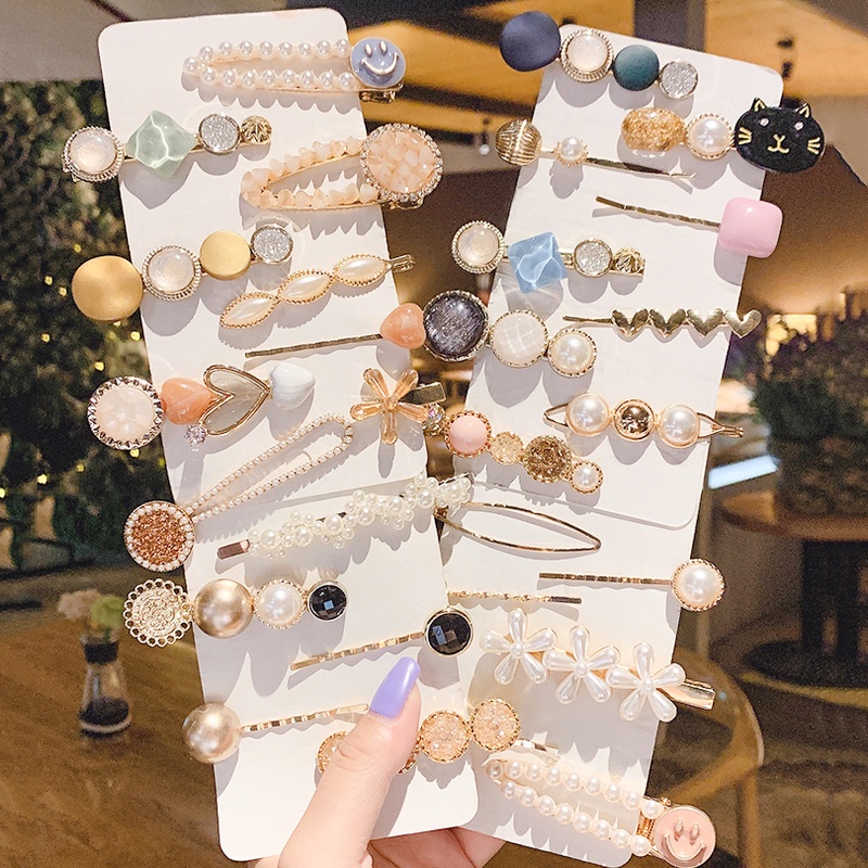 Combo 2-3 Kẹp Tóc Hợp Kim Đính Đá Và Ngọc Trai Giả/Nhân Tạo Thời Trang Xinh Xắn Cho Nữ