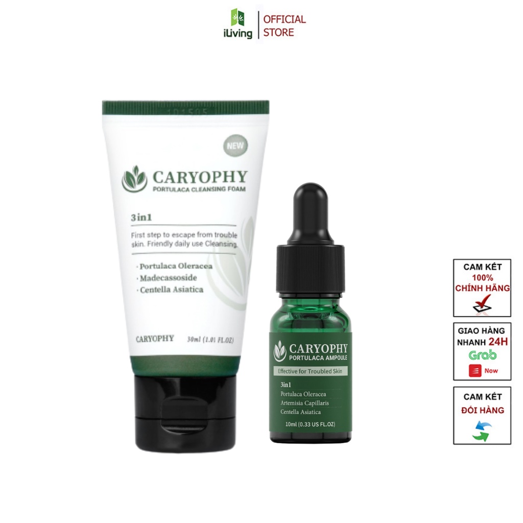 Combo dưỡng da giảm mụn mờ thâm Caryophy Portulaca (sữa rửa mặt 30ml và serum 10ml) ILIVING-CARCBMNSRMSR10