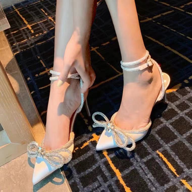 Giày Cao Gót Đính Đá Kim Cương Đen Thời Trang Mùa Hè 2022 Cho Nữ