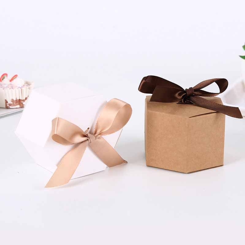 Set 10 Hộp Giấy Kraft Hình Lục Giác Đựng Bánh Kẹo Làm Quà Tặng Đa Ứng Dụng