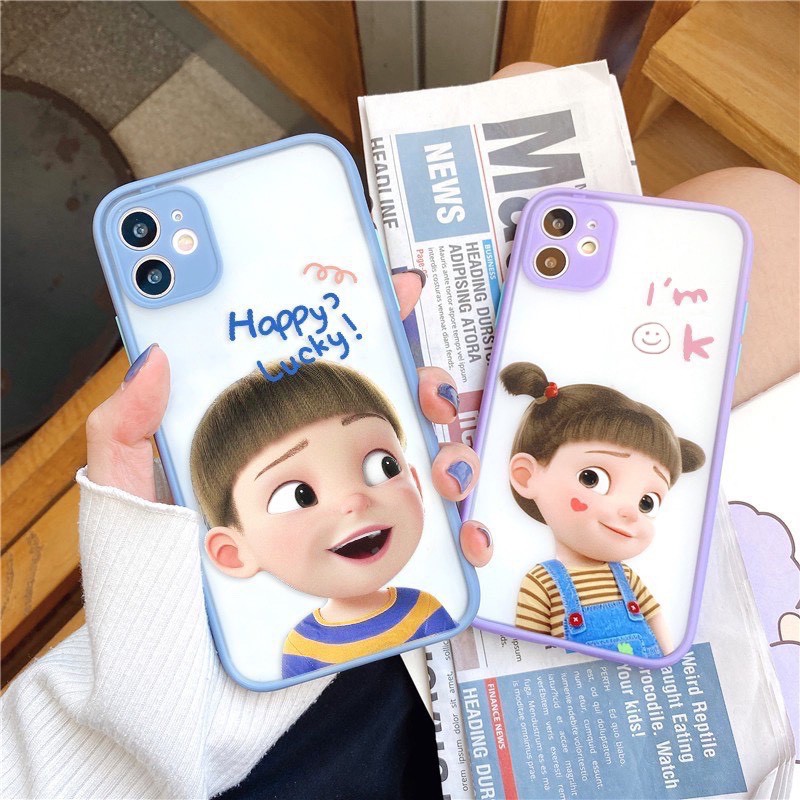 Ốp Lưng Đôi Iphone Nhám Viền Màu Bảo Vệ Camera Couple Doll Trai Gái iPhone 6 6 Plus 7 Plus 8 Plus X Xs Max 11 Pr