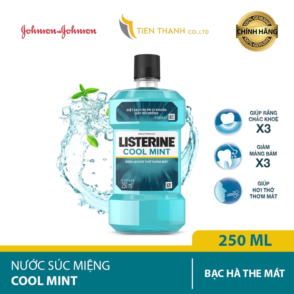 Nước súc miệng Listerine Coolmint diệt 99,9% vi khuẩn, mang lại hơi thở thơm mát - Hàng chính hãng (Hạn 2025)