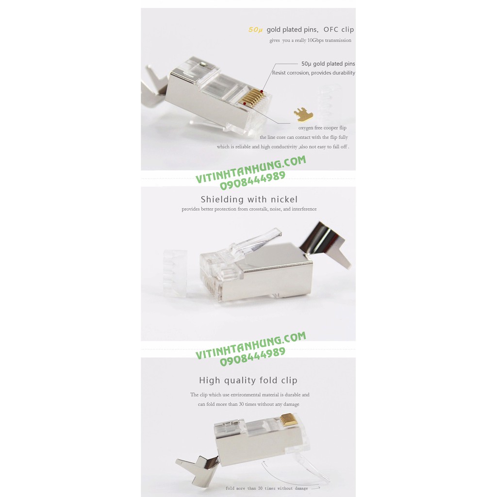 Hạt mạng Cat6A RJ45 Chất Lượng Cao Commscope/AMP Chống Nhiểu Support 10GB