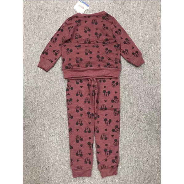 Bộ nỉ bông mỏng nhẹ Disney Mickey đỏ mận cho bé trai bé gái