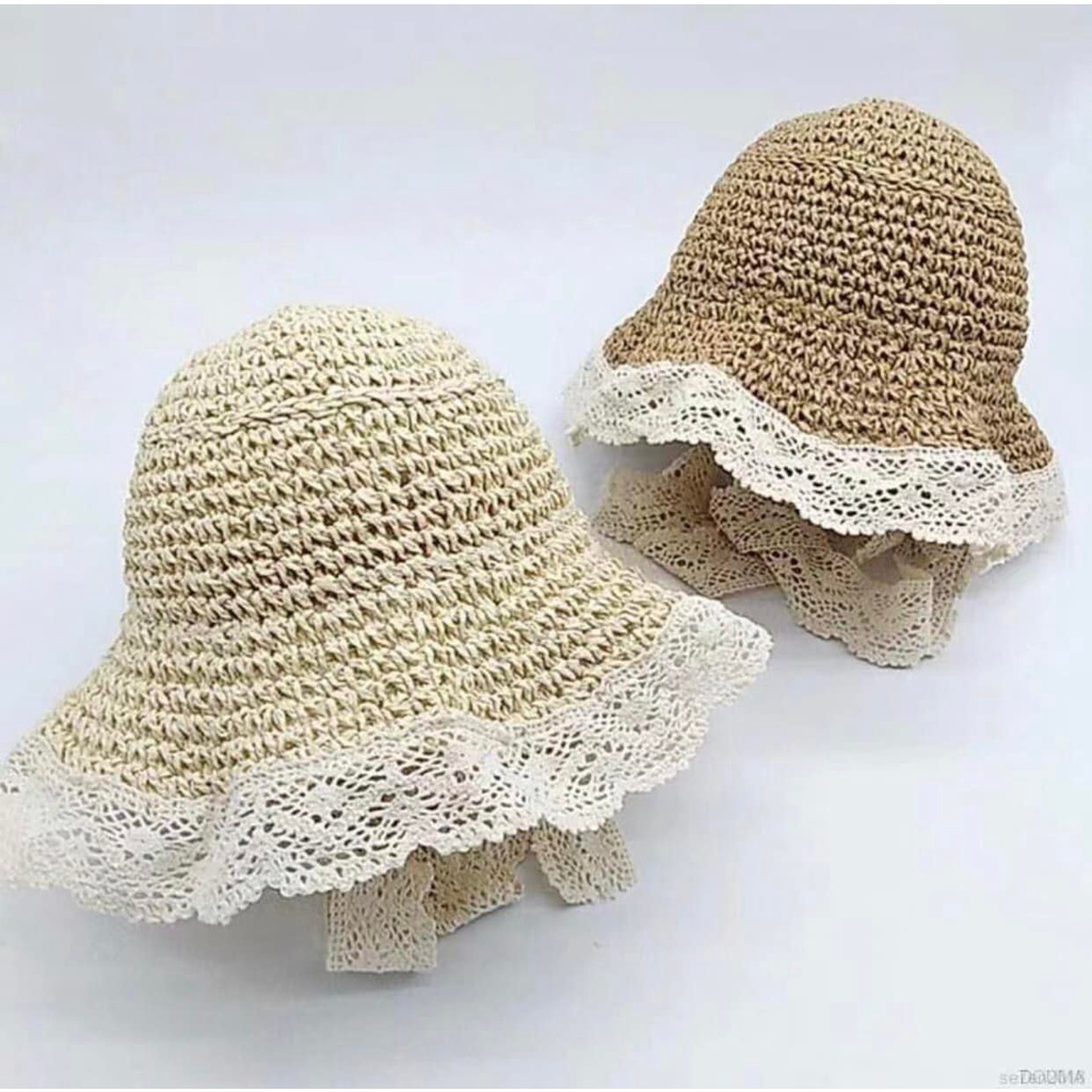 Nón cối viền ren mềm có quai cột phong cách hàn quốc siêu cưng cho bé từ 1-7 tuổi
