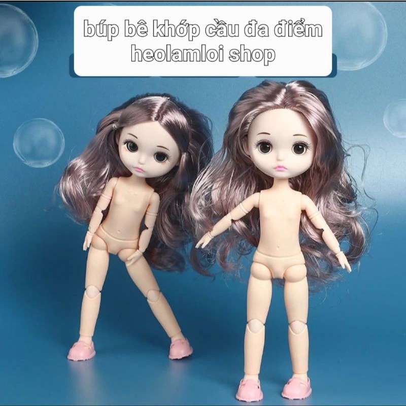 Búp bê chibi khớp cầu đa điểm siêu xinh, mắt thủy tinh 3D, đầm đẹp, tóc dày