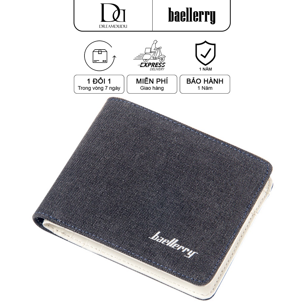 Ví vải canvas BAELLRY Hàn Quốc phong cách tối giản,Bóp nam Qùa tặng cá nhân