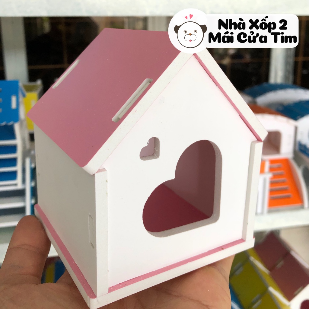 Nhà ngủ hamster. NHÀ 2 MÁI XỐP cửa tim