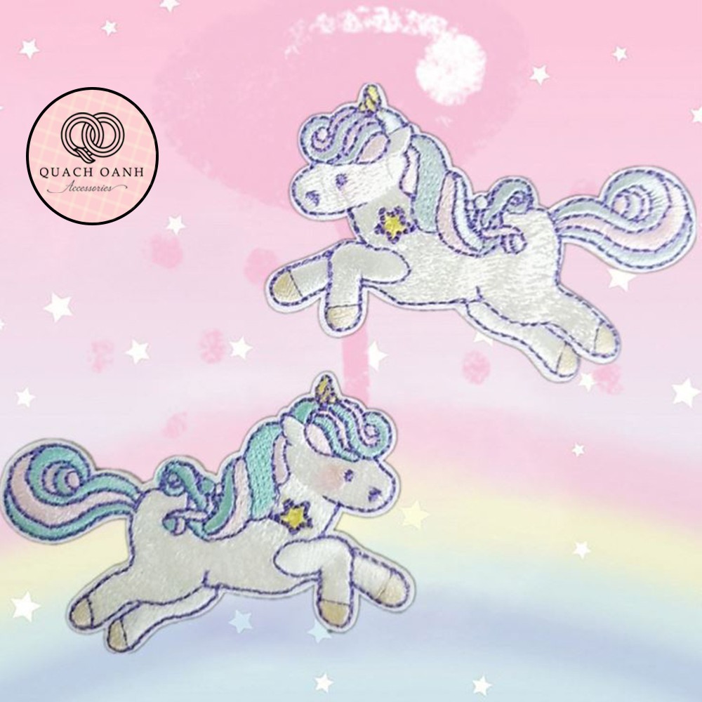 Sticker nhãn dán vải thêu hình kỳ lân unicorn tự dính trang trí sổ, vở, mũ bảo hiểm - ST27
